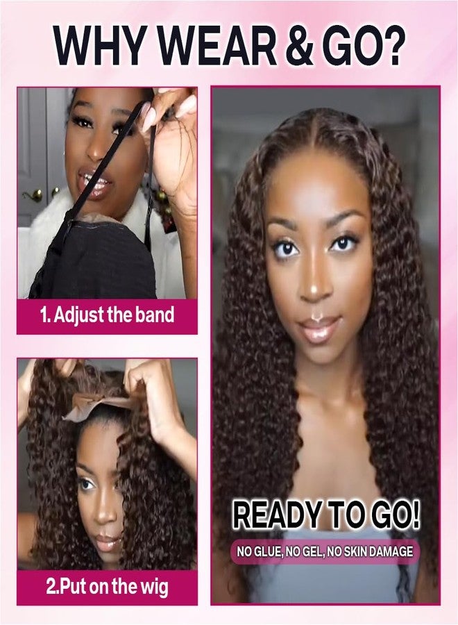 Ailwelia Curly Bob Wig Human Hair Deep Wave Glueless Wigs Human Hair Pre Plucked Pre Cut 5x5 Wear And Go HD Lace Closure Wigs Human Hair For Black Women 200% Density Chocolate Brown Color 14 Inch - Image 3